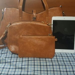 4pc set Bag pouch wallet fashion faux leather women bag Boutique brown